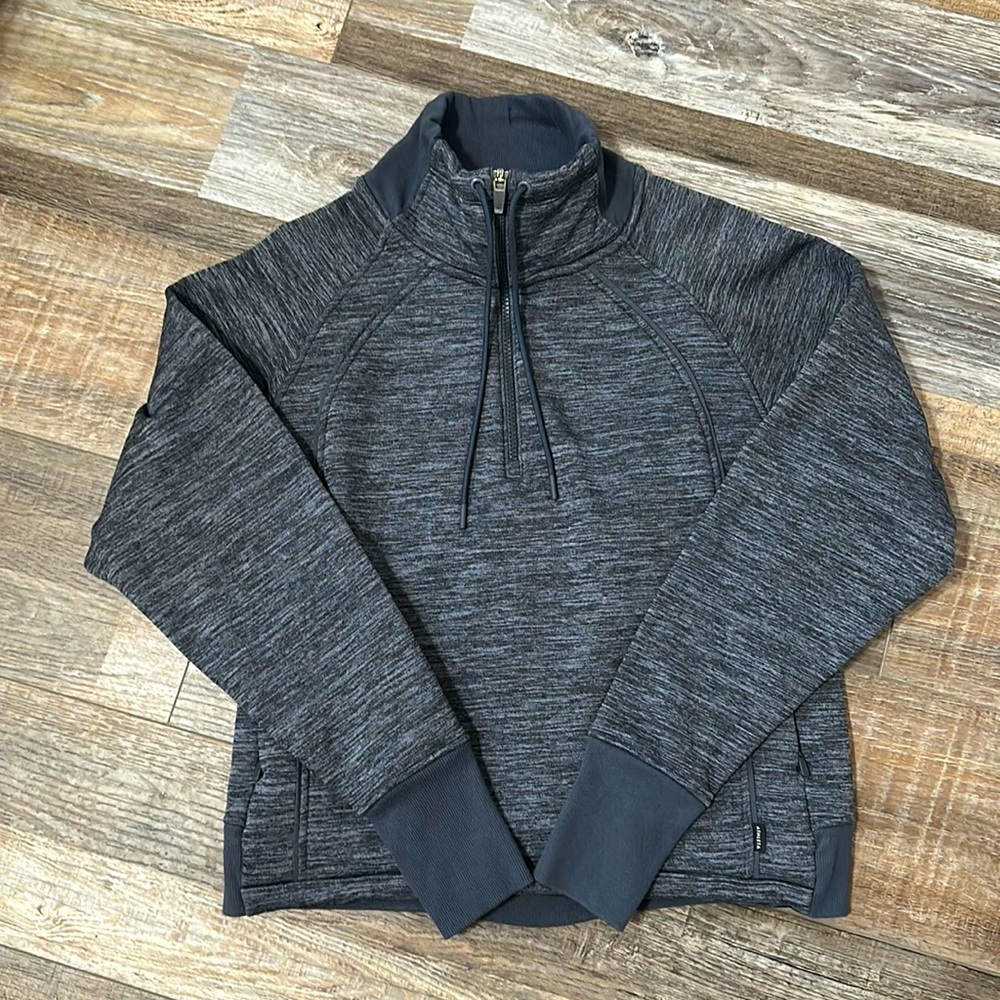 ATHLETA Altitude Sweatshirt Grey Heather  Polartec 1/2 Zip, Sz Small Petite